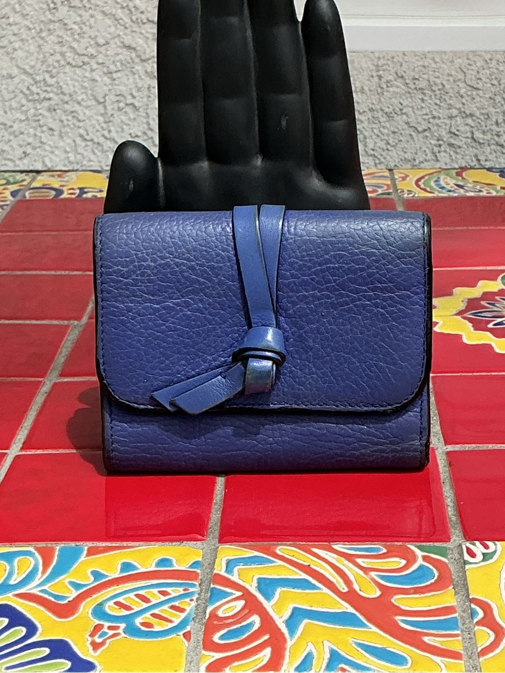 Chloe Blue Pebbled Leather Knot-Detail Wallet